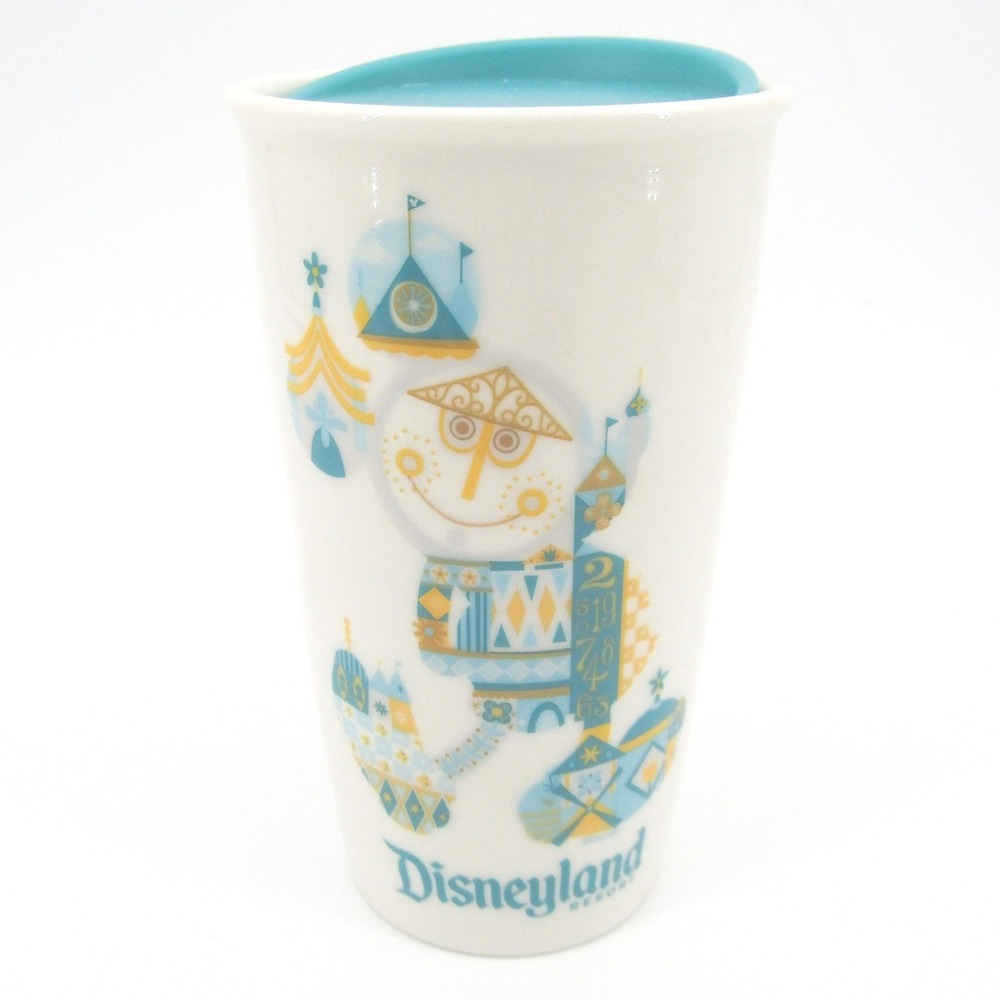 Starbucks Disneyland It's a Small World Ceramic Travel Mug Tumbler 12oz Teal Lid